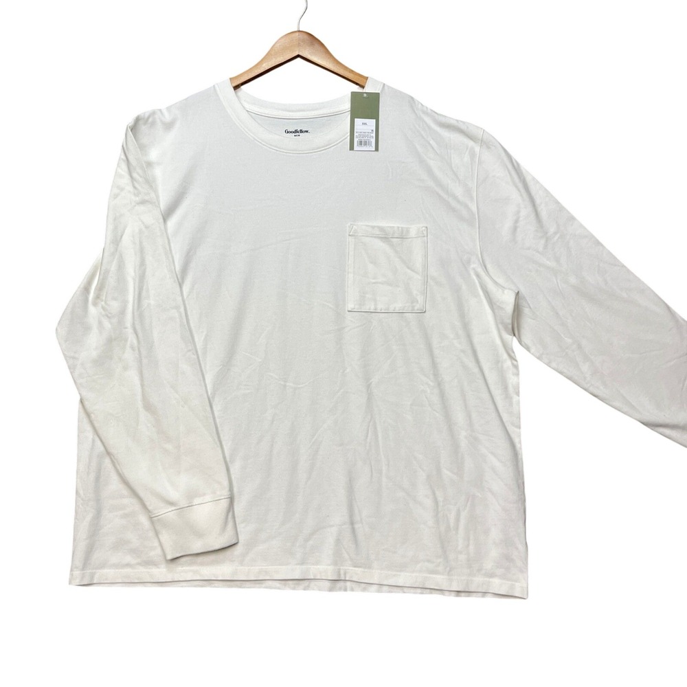 Goodfellow & Co T-Shirt Mens XXL White Long Sleeve Chest Pocket Crew Neck NEW
